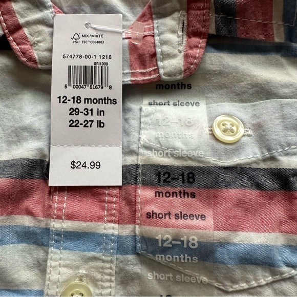 Baby GAP Baby Boy Striped Preppy Bodysuit Collar 4th July Dress Top Sz 12-18m - Picture 5 of 5